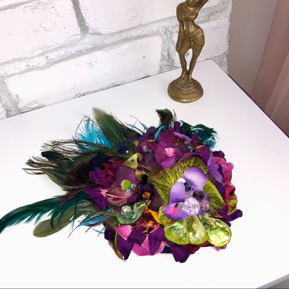 Handmade ladies fascinator peacock color STUNNING main image 9